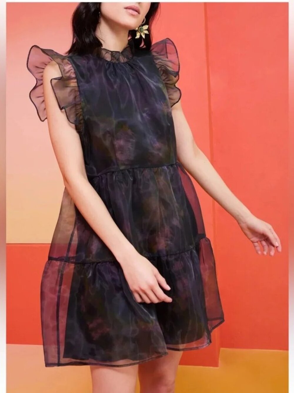 Marie Oliver Black Moon Tye Dye Taren Ruffle Mini Dress Small - Picture 2 of 7
